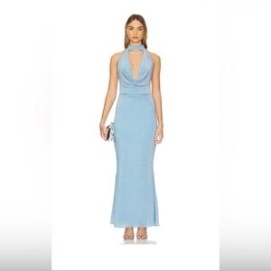 NWT Baobab Collection Sky Blue Halter Plunge Maxi Dress
